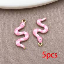 5/10psc Stainless Steel Enamel Snake Charms Multicolor Printed Serpent Animal Pendants For DIY Bracelet Necklace Earring Jewelry Making Findings - Multicolor - View 18
