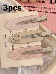 6pcs/3pcs Plaid Heart Rhinestone Hair Clips, Cute No-Crease Bangs Side Hair Clips, Sweet Women's Daily Hairstyle Decoration Hair Accessories Set (No Card Packaging) - Multicolor - View 9