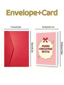 1pc Christmas Card For Bestie, Merry Christmas Greeting Card For Best Friend, Cute Xmas Friendship Card, Holiday Gift Card For BFF - Multicolor - View 5