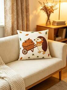 1/2/4pcs Short Plush Harvest Hedgehog Pattern Exquisite Embroidery Craft Cushion Pillowcase, Multiple Sizes, Universal Home Use, Pillow Insert Not Included - Orange - View 4