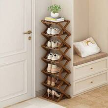 1pc Bamboo Minimalist No-Assembly Folding Shoe Rack, Entryway Storage Shelf, Multi-Layer Options, Suitable For Small Rooms And Student Dorms - Brown - View 3