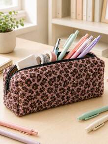 Campus Style Maillard Leopard Print Plush Pencil Case/Stationery Storage Bag - Multi-Functional Large Capacity Design, Suitable For Storing Office Supplies, Creative Multi-Purpose Pen Holder Or Portable Travel Makeup Bag, Ideal For Students And Adults Daily Use. Leopard Print Direction And Density Random - Multicolor - View 1