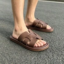 Fashionable Men's Unisex Bohemian Style Slides - Lightweight Slip-On Square Toe Beach Shoes, One-Piece Upper And Sole, All-Season Casual Vacation Shoes, Suitable For Poolside, Boardwalk And Daily Wear - Brown - View 2