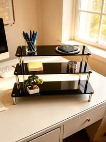 Black Glossy Mirror Acrylic Tiered Display Stand, Transparent Cylindrical Support Desktop Storage Rack, Suitable For Figurines, Cosmetics, Jewelry, Perfume Storage, Bedroom Room Decor, Halloween Display Stand, Practical Storage Supplies - Multicolor - View 5