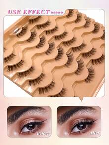 ENCHUW 16 Pairs Crossed Half Lashes With Clear Band False Eyelashes Fluffy Natural Looking Wispy Eye Lashes Fake Eyelashes - Black - View 4