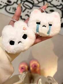 2PCS Women's Cute Cartoon Plush Animal Angry Rabbit Crying Kitten Bag Phone Car Key Chain Keychain - White - View 2