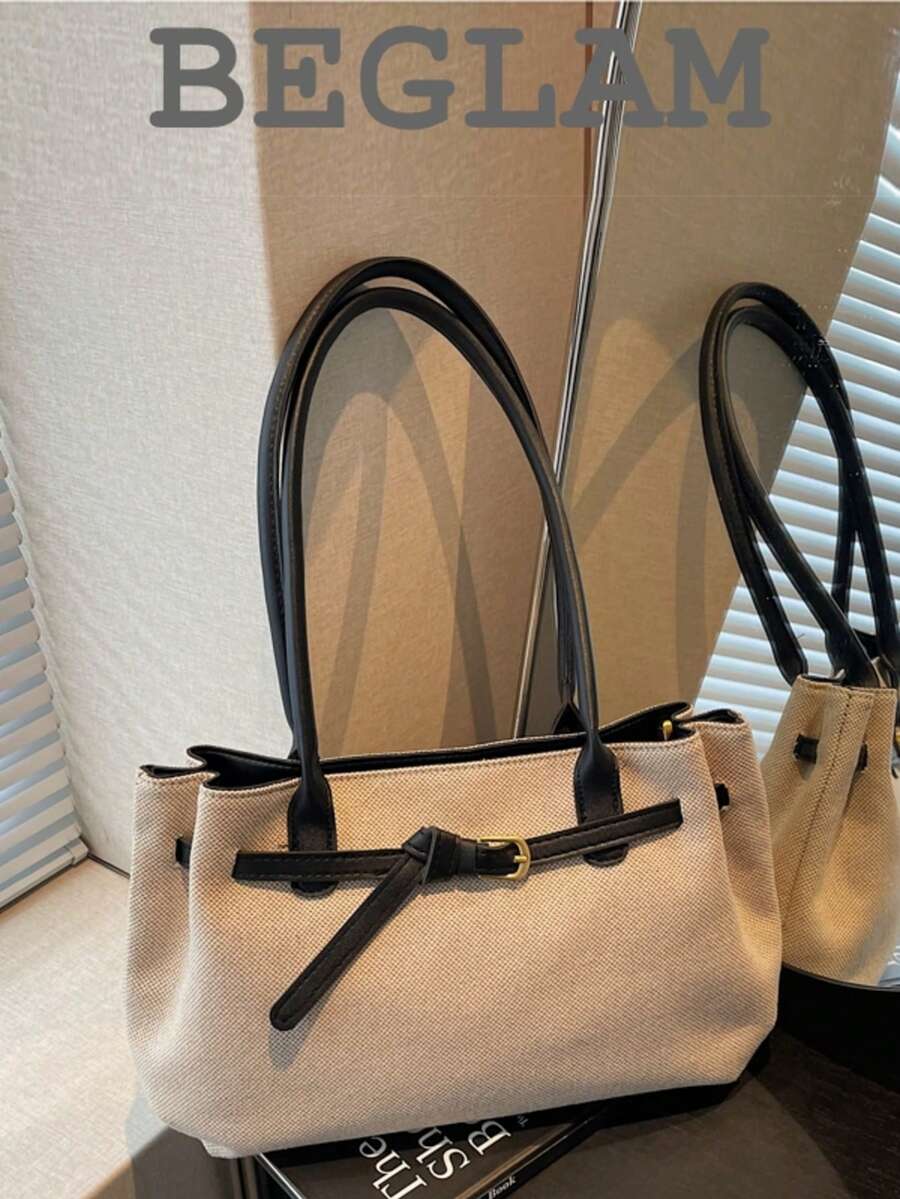 時尚復古極簡扣環設計小托特包 手提包 肩背包 適合女性購物、通勤與日常使用 - 黑色 - 查看 1