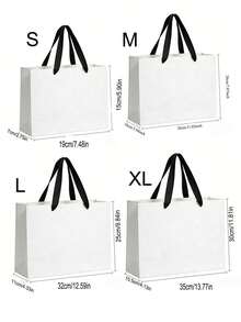1/5pcs White Minimalist Paper Gift Bags With Black Satin Ribbon Handles, Suitable For Clothing Store Gift Packaging, Wedding Party, Birthday Gift, Holiday Gift Storage, Cosmetics, Multi-Purpose Shopping Packaging Bags - Multicolor - View 4