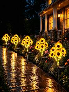 2pcs Yellow Sunflower Solar Ground Lights, LED Solar Flower Landscape Lights, Waterproof Outdoor Decorative Lights, Suitable For Yard, Balcony, Wedding, Holiday Atmosphere Decoration - Multicolor - View 2