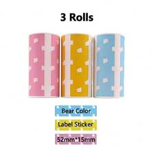 3 Gulungan Stiker Perekat Warna-warni Desain Beruang Kawaii, Stiker Termal Tahan Air 57x30mm untuk Buku Harian, Perencana, Buku Catatan & Pengorganisasian DIY - View 3