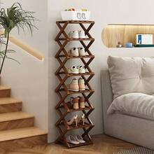 1pc Bamboo Minimalist No-Assembly Folding Shoe Rack, Entryway Storage Shelf, Multi-Layer Options, Suitable For Small Rooms And Student Dorms - Brown - View 7