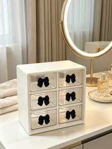 Drawer-Style Mini Cosmetic Organizer, Featuring Various Colored Bows, Transparent Plastic Stackable Storage Boxes, Multiple Designs, And Multiple Compartments. Suitable For Desktops, Offices, And Bedrooms, With A Smooth, Easy-To-Clean Surface. - Multicolor - View 10