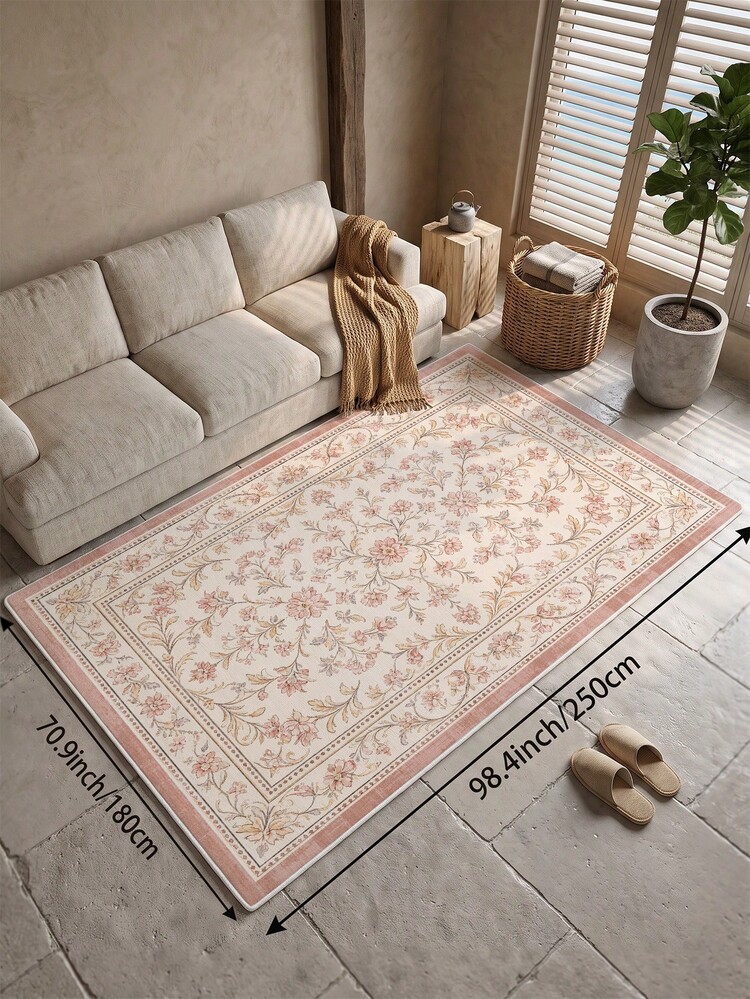 1pc Pink Floral Living Room Rug, Suitable For Kitchen, Dining Room, Bedroom Holiday Decor, Office, Lobby, Anti-Slip Doormat, Bathroom, Hallway, Study, Gaming Room Area Rug - Pink - View 19