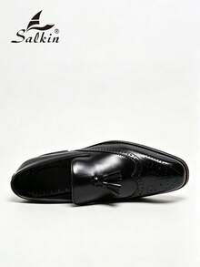 Salkin 复古设计师男士流苏便士乐福鞋，优雅绅士社交真皮鞋，柔软舒适的套脚休闲正装鞋，适合商务、派对、婚礼等多种场合，适合春秋季穿着，尺码偏小，建议选购大一码。 - 黑色 - 查看 6