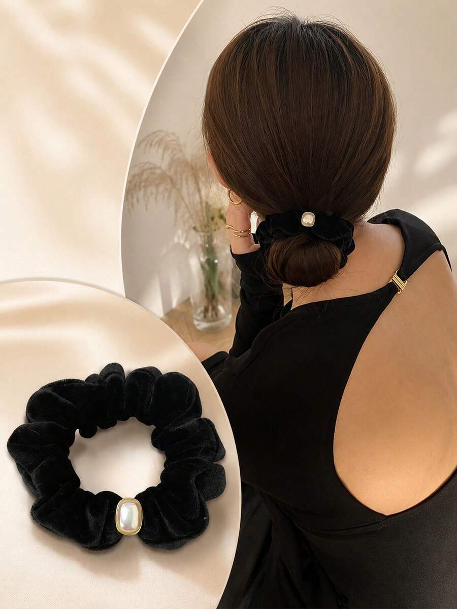 topshiny New Minimalist Black Velvet Scrunchie Hair Tie Elegant Hair Band Exquisite Hair Rope Versatile Elastic Hair Accessory 1pc
