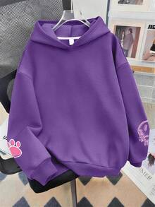Sweet Rabbit Cartoon Pattern Back Print Sweatshirt, Suitable For Spring, Autumn And Winter, Suitable For Teenage Girls - Purple - View 3