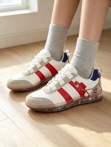 Women's Casual Sneakers, Lightweight And Comfortable, Non-Slip Cushioned Sole, All-Season, Suitable For Walking, Shopping, Traveling And More - White and Red - View 8