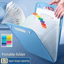 A4 Vertical 13-Pocket Storage Folder - Thickened Semi-Transparent PP Material, Suitable For School/Office - Test Papers And Document Storage, Back To School Essential, Random Sticker Color - A - View 1