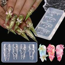 2Pcs 3D Flower Silicone Nail Mold With Dual‑Ended Wax Pen Embossed Floral Nail Art Mould Carving Tool Set For DIY Nail Decoration - Multicolor - View 5