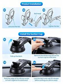 Car Suction Cup Phone Holder, Universal Dashboard & Console Phone Navigation Mount, Extendable Long Arm Multi-Angle Rotating Car Phone Stand, One-Click Clamping Single-Hand Operation Car Phone Fixed Bracket, Stable Suction Base Anti-Shake Car Mount, Suitable For 4-7 Inch Phones, In-Car Navigation Dedicated Phone Support Stand, Adjustable Cantilever Car Phone Holder - Multicolor - View 4