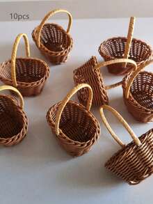 1/2pcs Mini Woven Basket, Vintage Material, Decorative Storage, With Handle, Versatile Style, Suitable For Wedding Supplies, Home Decor And More, Can Be Used As Ornament And Decorative Item. Durable Gift, Suitable For Single/Couple, Birthday Party, Wedding Gift, Housewarming Party, Graduation Ceremony, Decorative Props And Other Uses - Multi-color - View 12