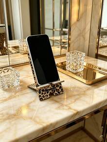 1pc Leopard Print Phone Stand, Leopard Print Dual Height Adjustable Phone Holder, Foldable Desktop Phone Stand, Convenient Phone Charging Accessory, Suitable For Office, Study, Travel, Leisure, Portable, With Dual Height Adjustment - Multiple Styles - View 3