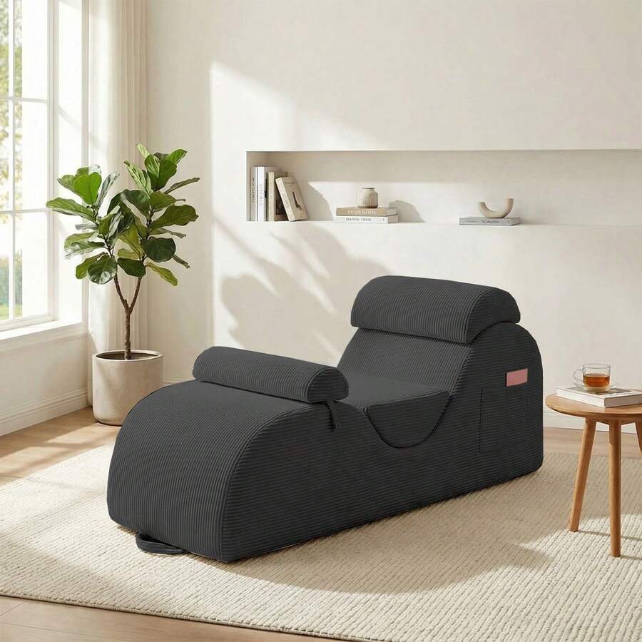 Modern Corduroy Adjustable Lounge Sofa, Washable Fabric Couch With Solid Wood Frame For Home Use - Light Grey - View 1