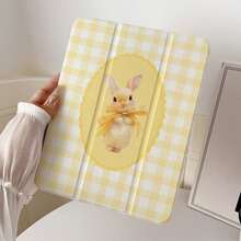 1pc Cute Yellow Plaid Bow Rabbit Print Tri-Fold Protective Case, With Pen Slot, Auto Sleep/Wake, Transparent Back, Shockproof Tablet Protective Case, Compatible With IPad PRO/AIR, Pad 5/6/7, MatePad - Multicolor - View 1