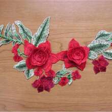 1件裝花卉刺繡縫製貼布，DIY服飾牛仔褲夾克包包服裝裝飾貼花 - C 紅色 - 查看 2