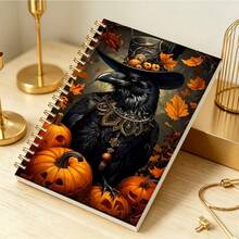 DANPERJI 1pc A5 Spiral Notebook, Halloween Themed Vintage Raven Pumpkin Autumn Botanical Pattern Cover, Writing Journal, Dark Gothic Vibe, Home Office Use, Note Keeping, Creative Thought Log Book - Gothic - View 3