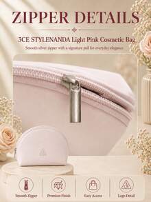 3CE Sanxi Jade Light Pink Makeup Bag, Soft Light Pink Fabric, Zipper Closure, Large Capacity, Lightweight And Soft, Multi-Functional Storage, Portable For Commuting, Travel, And Home Use - Pink - View 7