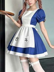 1PC Cute Maid Costume Role Play Outfit, Women's Halloween Costume, Stage Performance Cosplay Dress, Suitable For Costume Party, Carnival, Club, Masquerade, Electronic Music Festival - Multicolor - View 1