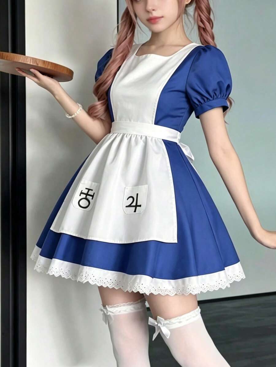 1PC Cute Maid Costume Role Play Outfit, Women's Halloween Costume, Stage Performance Cosplay Dress, Suitable For Costume Party, Carnival, Club, Masquerade, Electronic Music Festival - Multicolor - View 1