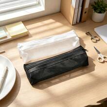 1/2pcs Minimalist 3D Mesh Pencil Case Large Capacity Transparent Zipper Stationery Storage Bag Portable Handheld Pencil And Cosmetic Organizer Suitable For School Office Daily Use - A - View 4