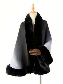 1 buah Jubah Luar Bulu Lembut Kancing Mutiara Gradien Warna Solid Musim Dingin - MultiWarna - View 5