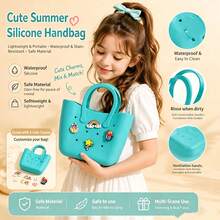 1pc Children's DIY Silicone Handbag, Cute Perforated Crossbody Bag For Girls Beach And Water Play - Baby Blue - View 1