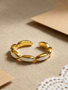1pc Minimalist 7-Grain Rice Open Ring, Luxury Personalized Fashion Adjustable Design, Exquisite Gift Ring - Multicolor - View 2