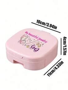 Small Jewelry Organizer With Mirror, Jewelry Storage Box, Drawer Style Beauty Mirror, Printed With Cartoon Jewelry Pattern, Built-In Mirror And Compartments, Vanity Tabletop Storage Box, Organizes Rings, Earrings, Bracelets And Necklaces, Graduation Season, Back To School, Teacher's Day, Valentine's Day, Party Gifts - Multicolor - View 11