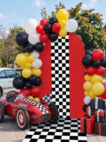 1pc Checkered Arch Backdrop Cover, Checkerboard Pattern Baby Shower Gender Reveal Birthday Decoration, Racing Theme Baby Party Photography Arch Decor Set, Party Supplies - Multicolor - View 2