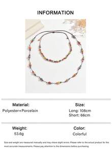1 Set 2pcs Exotic Vintage Bohemian Colorful Mixed Bead Layered Necklace Set, Suitable For Women's Daily Wear, Vacation, Travel, Atmospheric Accessory - Color - View 8