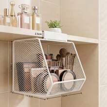 Mirror Cabinet Hanging Iron Storage Rack Makeup Organizer Bathroom Vanity Organizer Mesh Basket Storage Solution Wall Mounted Cabinet Kitchen Organizer Home Organization Storage Shelves - View 11