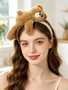 1pc 3D Bear‑Ear Plush Headband For Kids Girls, Fluffy Cute Daily Versatile Washing‑Face Kids Hair Accessories - Multicolor - View 5