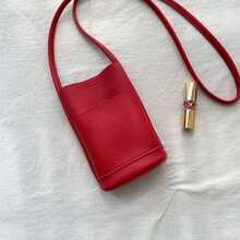 Women's Fashion Minimalist Personalized Litchi Phone Storage Bag Mini Soft Leather High-Quality Crossbody Shoulder Bag - Red - View 5