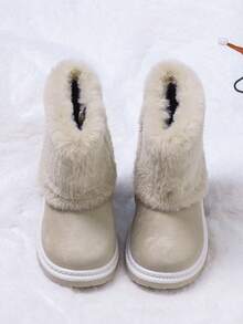 1 Pair Baby Girls Plush Snow Boots With Fleece Lining, Warm Flat Non-Slip Ankle Boots For Daily Outdoor Wear In Autumn And Winter - Beige - View 5