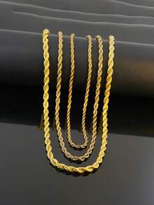 Kalung Rantai Tali Pilin 3/4/5mm Panjang 22 Inci, Set 3 Buah, Rantai Polos Tali Pilin Dua Warna Emas & Perak, Rantai Polos Dasar Hip Hop, Dapat Digantung Liontin, Aksesori Pakaian Sehari-hari Streetwear Unisex - Set rantai pilin 3.4.5mm - View 6