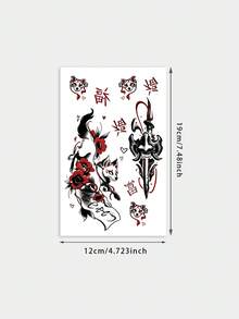 1pc Temporary Tattoo Sticker, Japanese Fox Mask Flower Sword Pattern, Realistic Fake Tattoo Design, Suitable For Daily Wear, Bachelor Party Favors, Music Festivals, Cosplay, Graduation Gifts, Lasts 3-5 Days - Multicolor - View 6