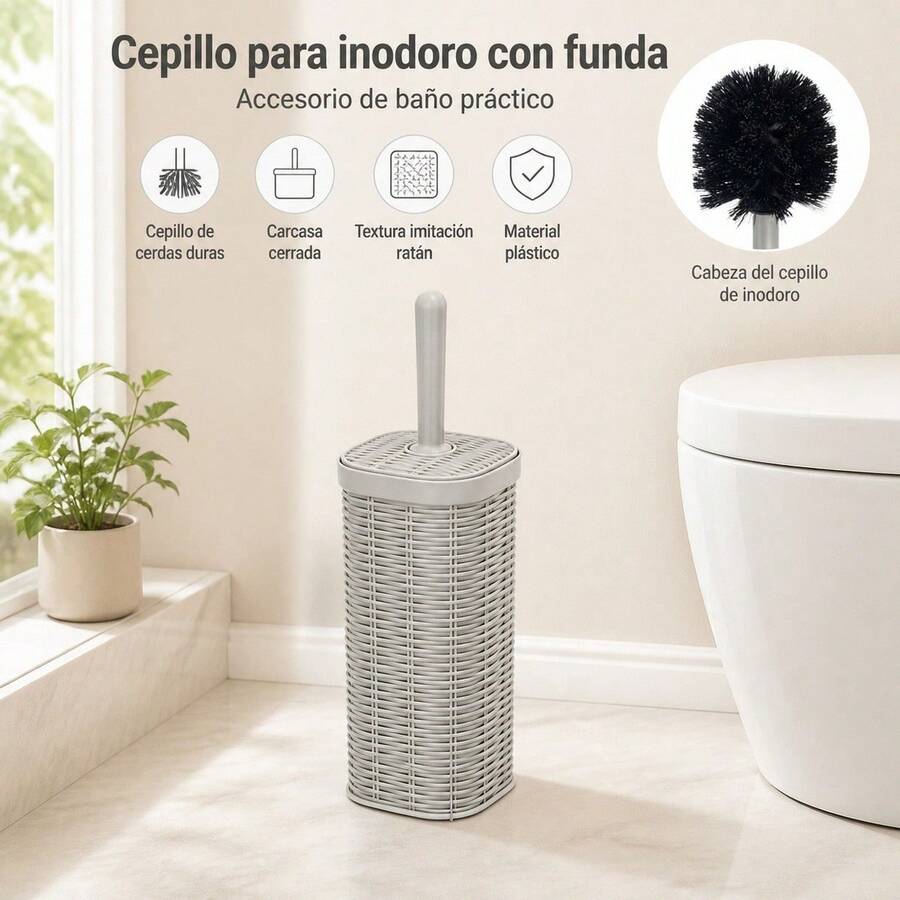 Resin Toilet Brush With Holder In Light Grey, Rattan Texture Toilet Scrubber For Bathroom Cleaning, Elegant And Functional Bathroom Accessory - Default - View 1