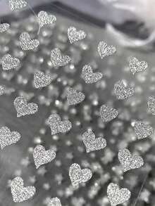Beautizon Nailartlab 1pc Silver Reflective Glitter Heart Nail Art Sticker, Heart Pattern Shiny Decorative Nail Decal, Nail Design, Nail Patch, Nail Accessories, Gift For Friends, Suitable For DIY Nail Decoration - Silver - View 2