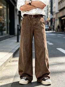 1pc Retro American Style Men's Loose Fit Wide Leg Brown Jeans, Cartoon Elephant Embroidery, Unisex (Belt And Accessories Not Included) - Brown - View 2