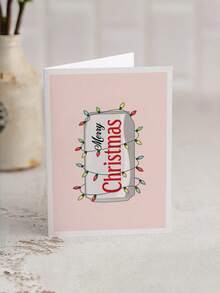 1pc Cute Pink Soda Can Christmas Card, Colorful String Lights Merry Christmas Greeting Card, Festive Xmas Gift Card For Family Friends, Blank Inside With Envelope - Multicolor - View 5